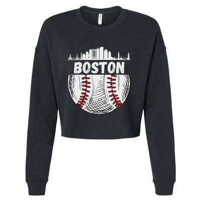 Vintage Boston Baseball Skyline Boston Baseball Graphic Cropped Pullover Crew