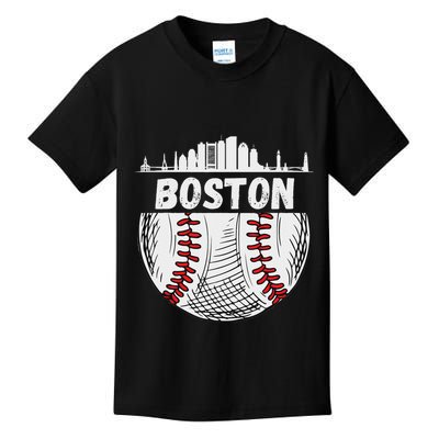 Vintage Boston Baseball Skyline Boston Baseball Graphic Kids T-Shirt
