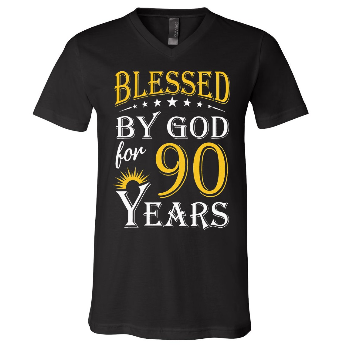 Vintage Blessed by God for 90 years Happy 90th Birthday V-Neck T-Shirt