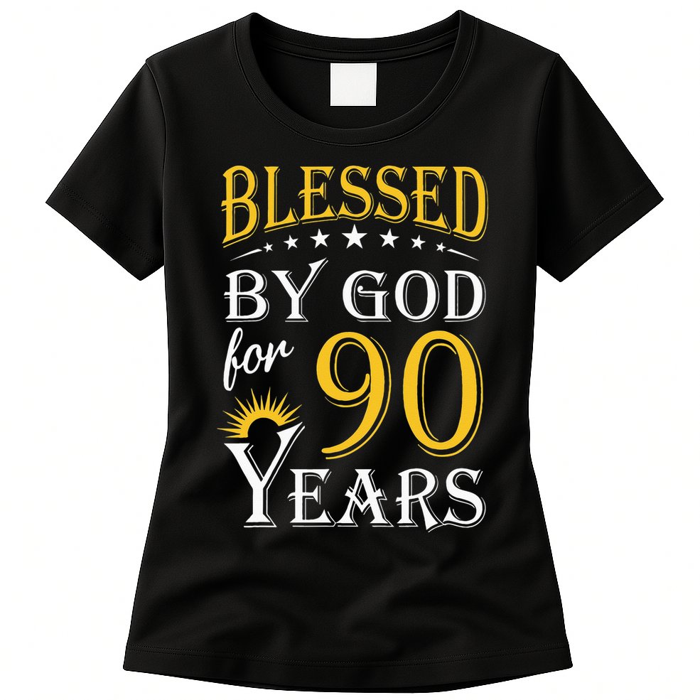 Vintage Blessed by God for 90 years Happy 90th Birthday Womens T-Shirt