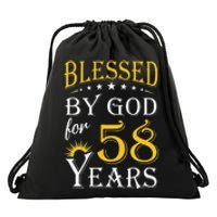 Vintage Blessed By God For 58 Years Happy 58th Birthday Drawstring Bag