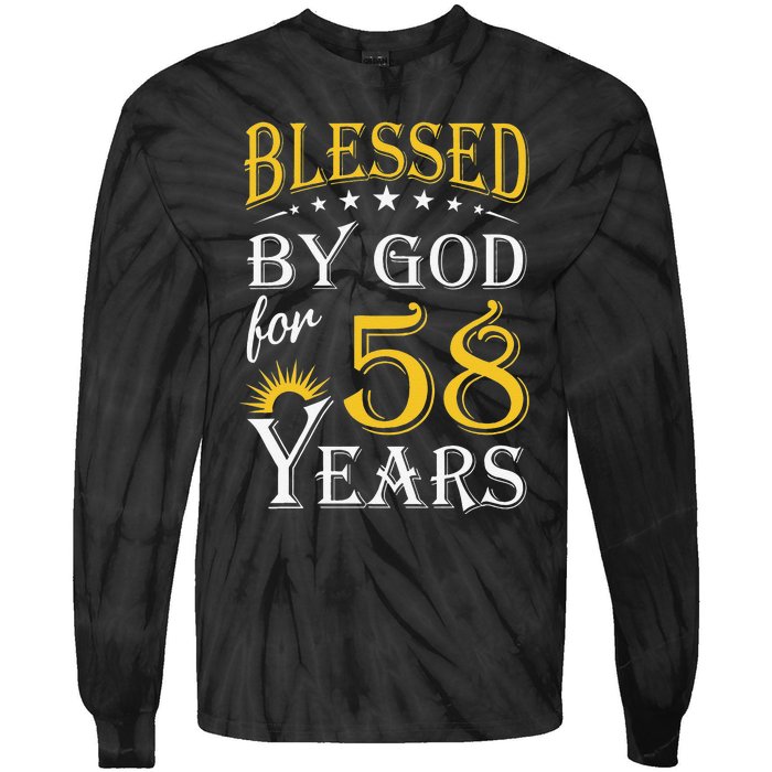 Vintage Blessed By God For 58 Years Happy 58th Birthday Tie-Dye Long Sleeve Shirt