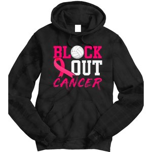 Volleyball Breast Cancer Awareness Block Out Cancer Tie Dye Hoodie