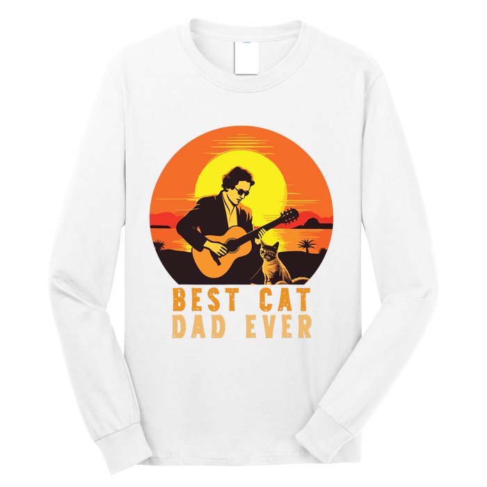 Vintage Best Cat Dad Ever Funny Cat Dad Long Sleeve Shirt