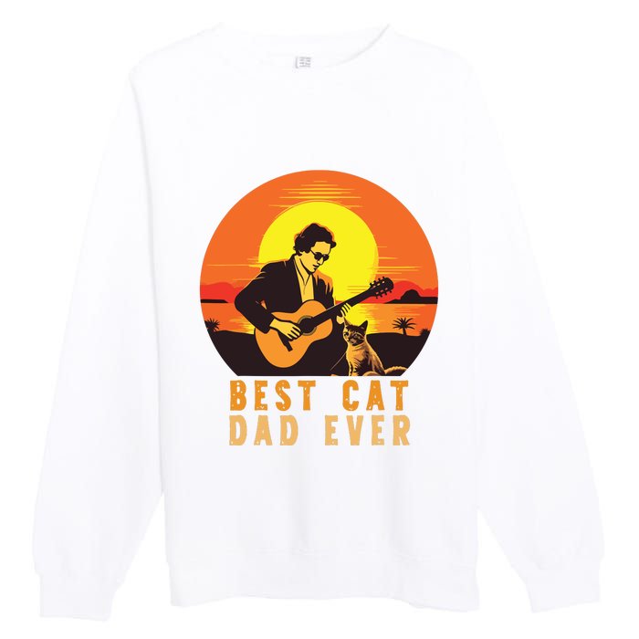 Vintage Best Cat Dad Ever Funny Cat Dad Premium Crewneck Sweatshirt