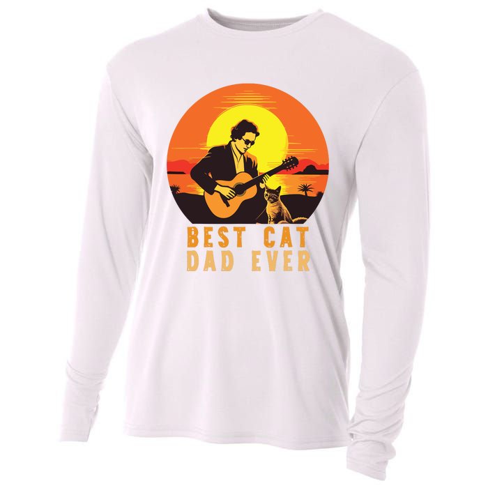 Vintage Best Cat Dad Ever Funny Cat Dad Cooling Performance Long Sleeve Crew