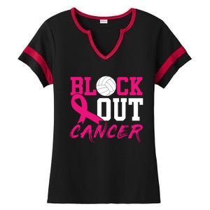 Volleyball Breast Cancer Awareness Block Out Cancer Ladies Halftime Notch Neck Tee