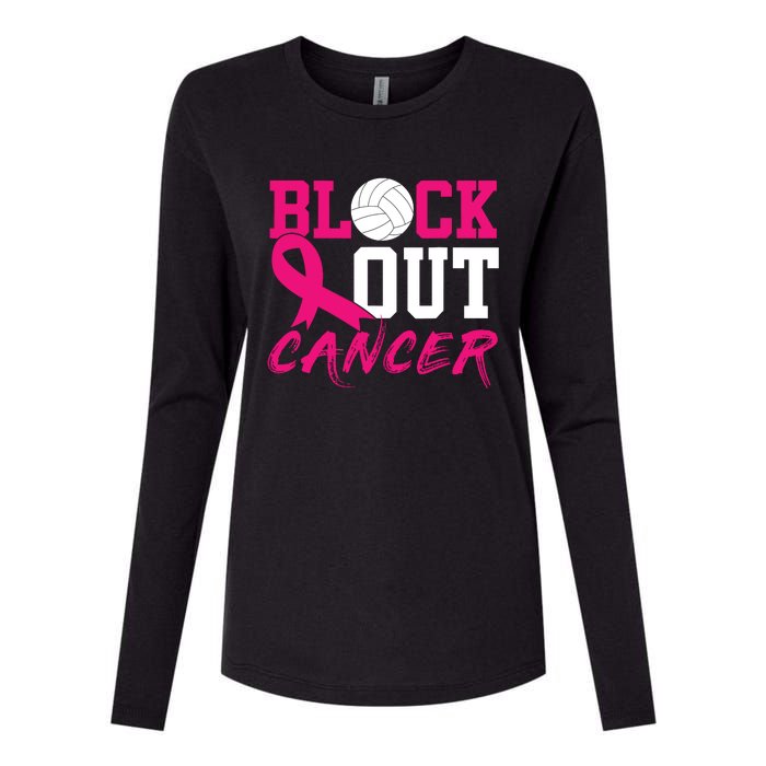 Volleyball Breast Cancer Awareness Block Out Cancer Womens Cotton Relaxed Long Sleeve T-Shirt