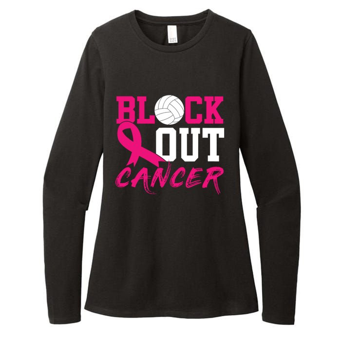 Volleyball Breast Cancer Awareness Block Out Cancer Womens CVC Long Sleeve Shirt