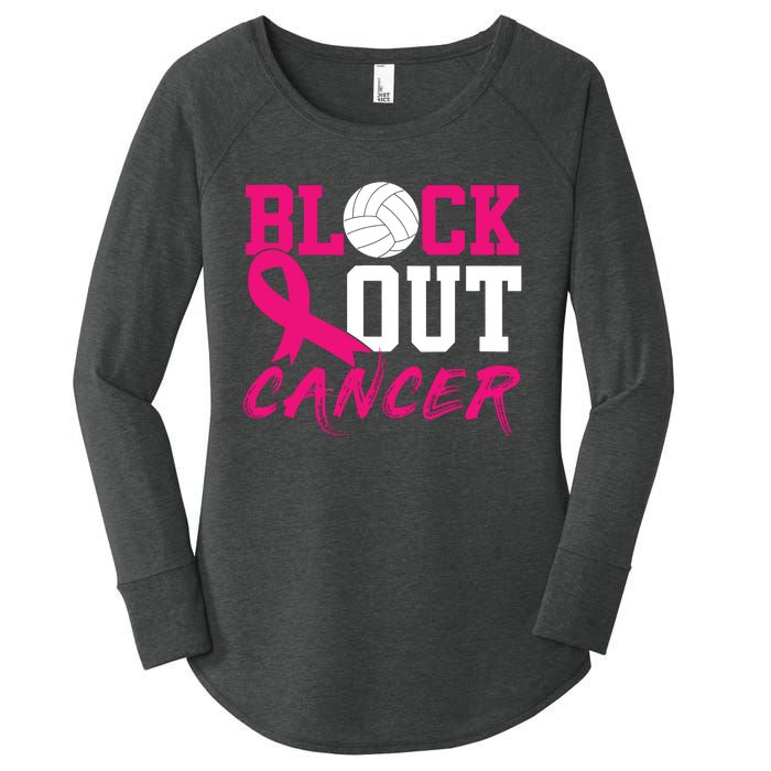 Volleyball Breast Cancer Awareness Block Out Cancer Women's Perfect Tri Tunic Long Sleeve Shirt