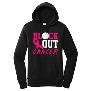 Volleyball Breast Cancer Awareness Block Out Cancer Women's Pullover Hoodie