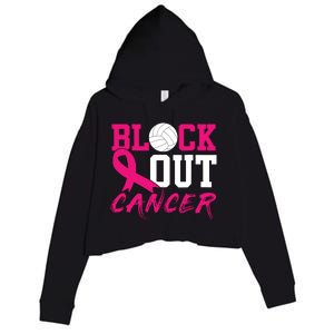 Volleyball Breast Cancer Awareness Block Out Cancer Crop Fleece Hoodie