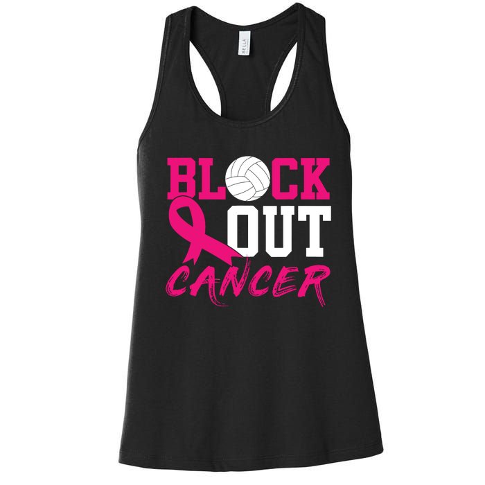 Volleyball Breast Cancer Awareness Block Out Cancer Women's Racerback Tank