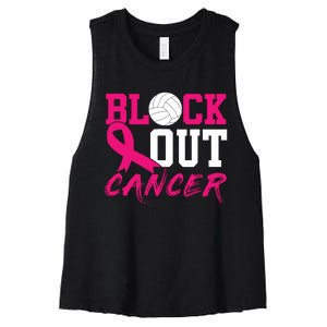 Volleyball Breast Cancer Awareness Block Out Cancer Women's Racerback Cropped Tank