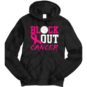 Volleyball Breast Cancer Awareness Block Out Cancer Tie Dye Hoodie