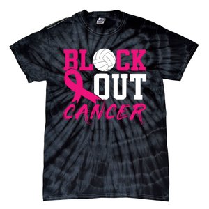 Volleyball Breast Cancer Awareness Block Out Cancer Tie-Dye T-Shirt