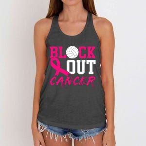 Volleyball Breast Cancer Awareness Block Out Cancer Women's Knotted Racerback Tank