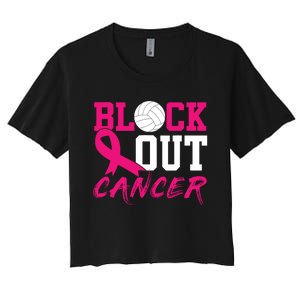 Volleyball Breast Cancer Awareness Block Out Cancer Women's Crop Top Tee