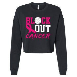 Volleyball Breast Cancer Awareness Block Out Cancer Cropped Pullover Crew