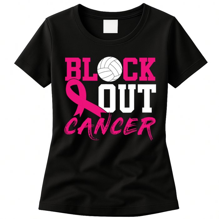 Volleyball Breast Cancer Awareness Block Out Cancer Women's T-Shirt