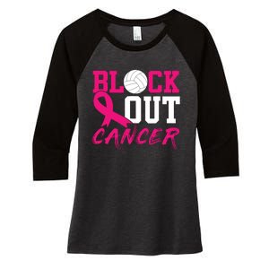 Volleyball Breast Cancer Awareness Block Out Cancer Women's Tri-Blend 3/4-Sleeve Raglan Shirt