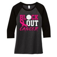 Volleyball Breast Cancer Awareness Block Out Cancer Women's Tri-Blend 3/4-Sleeve Raglan Shirt