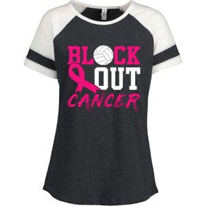 Volleyball Breast Cancer Awareness Block Out Cancer Enza Ladies Jersey Colorblock Tee