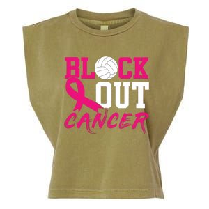 Volleyball Breast Cancer Awareness Block Out Cancer Garment-Dyed Women's Muscle Tee