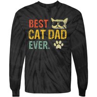 Vintage Best Cat Dad Ever Cat Daddy Gift Tie-Dye Long Sleeve Shirt