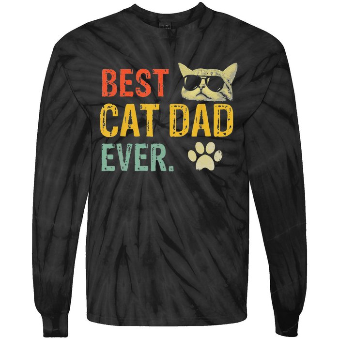 Vintage Best Cat Dad Ever Cat Daddy Gift Tie-Dye Long Sleeve Shirt