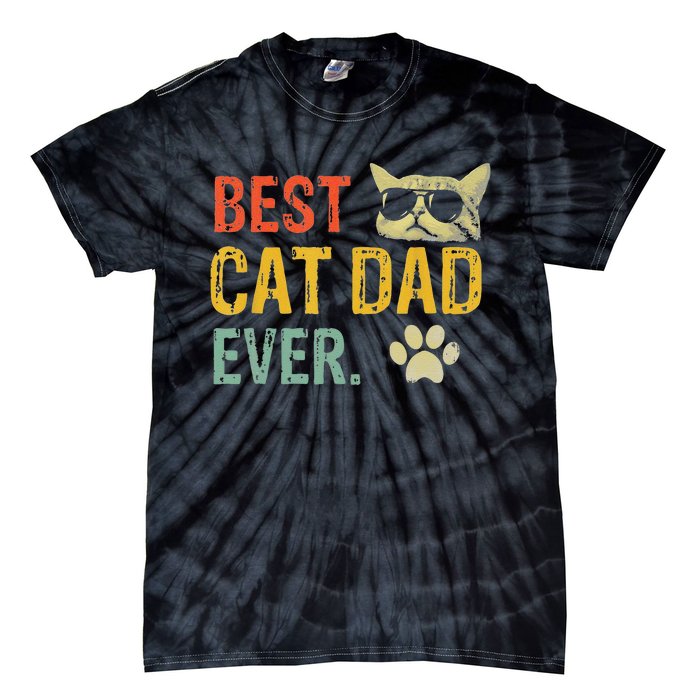 Vintage Best Cat Dad Ever Cat Daddy Gift Tie-Dye T-Shirt