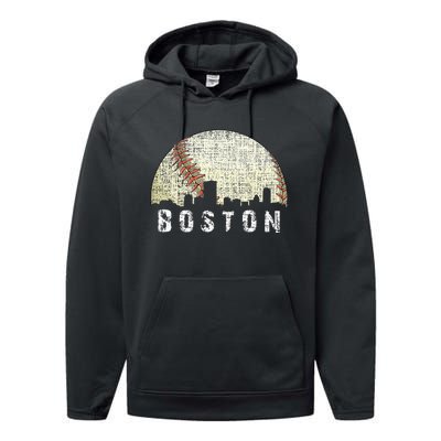 Vintage Boston Cityscape Baseball Lover Men Women Kids Performance Fleece Hoodie