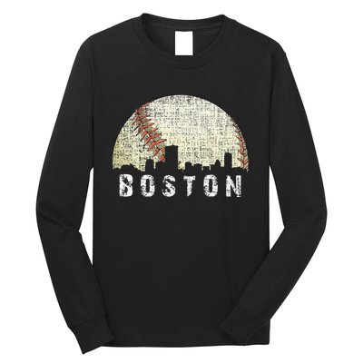 Vintage Boston Cityscape Baseball Lover Men Women Kids Long Sleeve Shirt