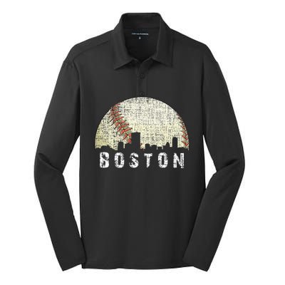 Vintage Boston Cityscape Baseball Lover Men Women Kids Silk Touch Performance Long Sleeve Polo