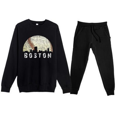 Vintage Boston Cityscape Baseball Lover Men Women Kids Premium Crewneck Sweatsuit Set