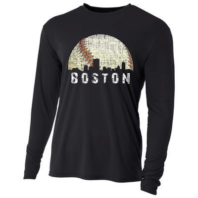 Vintage Boston Cityscape Baseball Lover Men Women Kids Cooling Performance Long Sleeve Crew