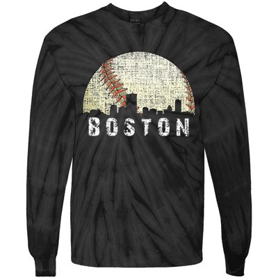 Vintage Boston Cityscape Baseball Lover Men Women Kids Tie-Dye Long Sleeve Shirt