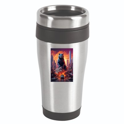 Vintage Black Catzilla Japanese Sunset Cat Art Cat Lover Gift 16oz Travel Tumbler