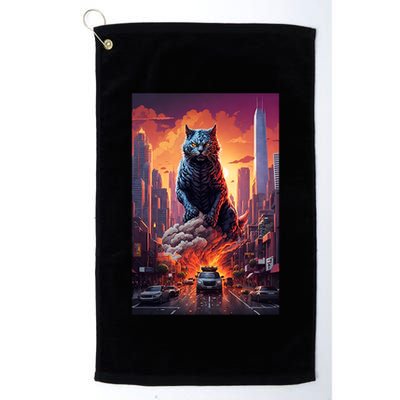 Vintage Black Catzilla Japanese Sunset Cat Art Cat Lover Gift Golf Towel