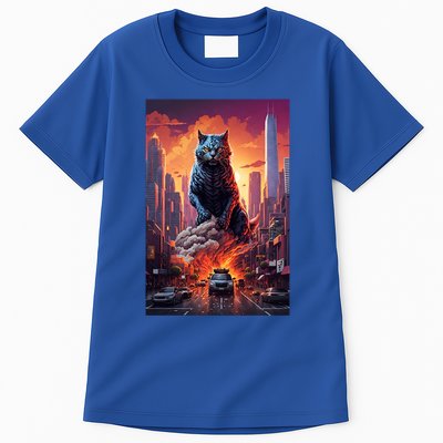Vintage Black Catzilla Japanese Sunset Cat Art Cat Lover Gift Tall T-Shirt