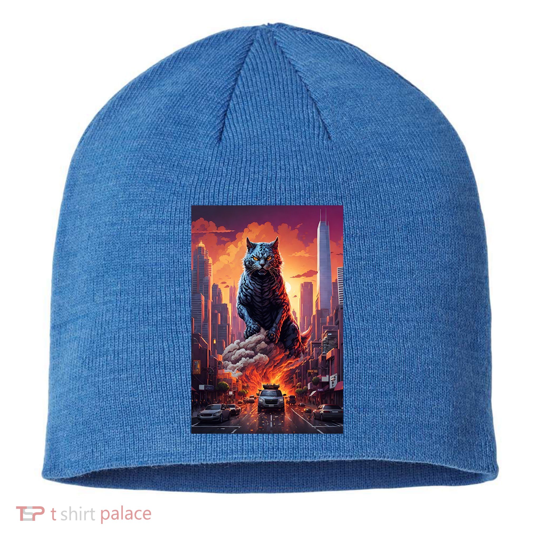 Vintage Black Catzilla Japanese Sunset Cat Art Cat Lover Gift Sustainable Beanie