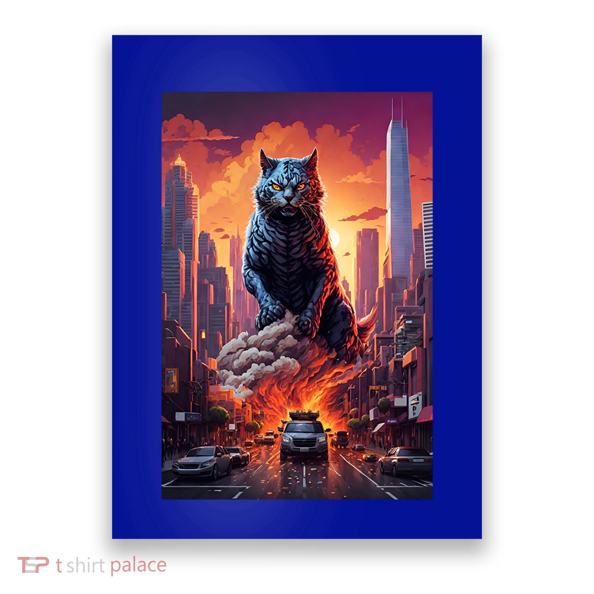 Vintage Black Catzilla Japanese Sunset Cat Art Cat Lover Gift Poster
