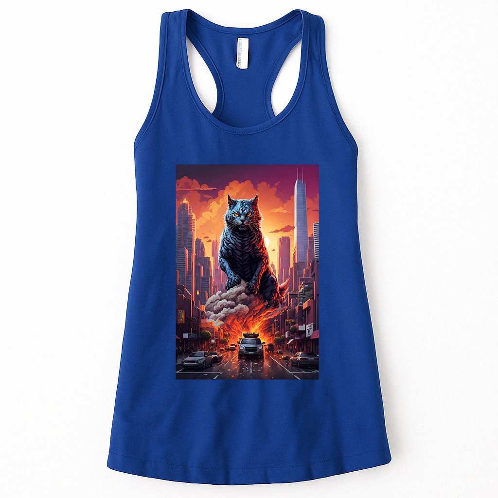 Vintage Black Catzilla Japanese Sunset Cat Art Cat Lover Gift Womens Tank Top