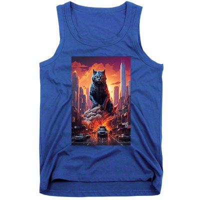Vintage Black Catzilla Japanese Sunset Cat Art Cat Lover Gift Tank Top