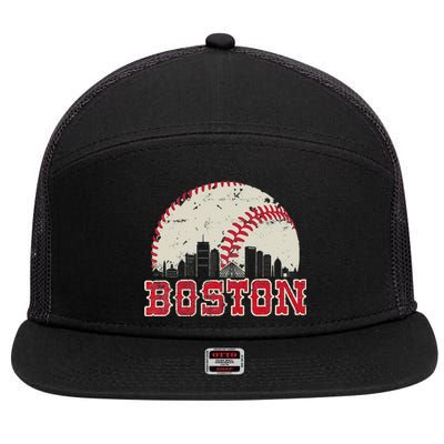 Vintage Boston Cityscape Baseball Lover 7 Panel Mesh Trucker Snapback Hat