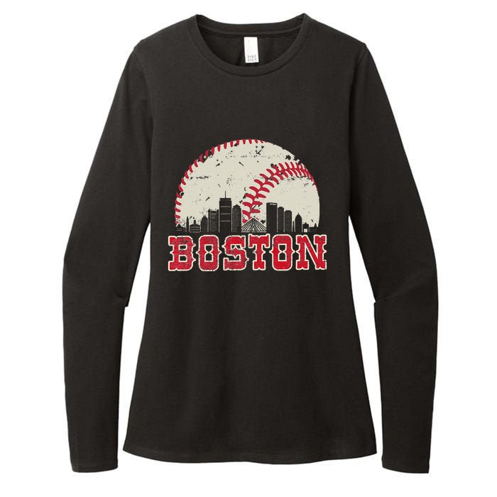 Vintage Boston Cityscape Baseball Lover Womens CVC Long Sleeve Shirt