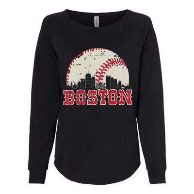 Vintage Boston Cityscape Baseball Lover Womens California Wash Sweatshirt