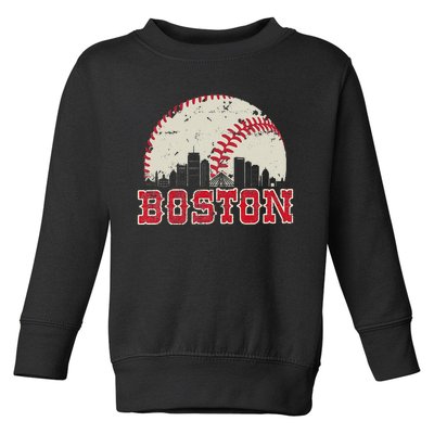 Vintage Boston Cityscape Baseball Lover Toddler Sweatshirt