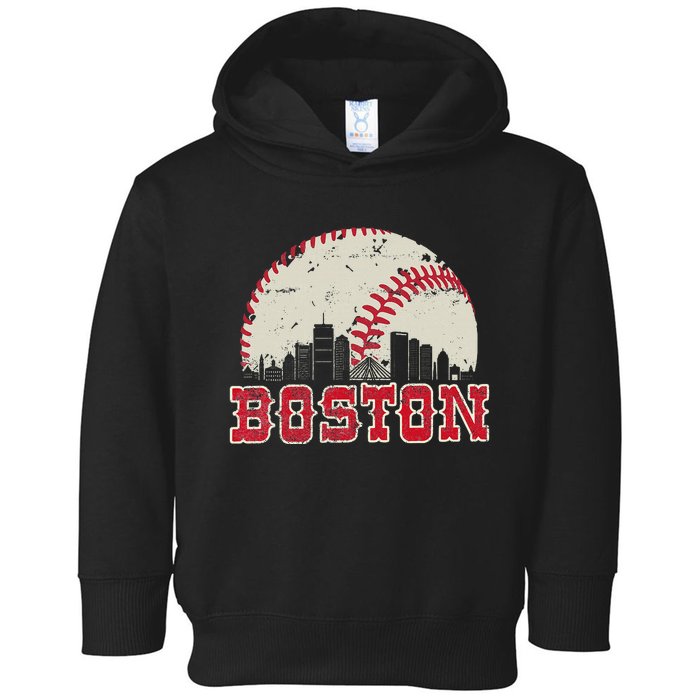 Vintage Boston Cityscape Baseball Lover Toddler Hoodie