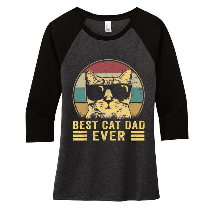 Vintage Best Cat Dad Ever Bump Fi Funny Fathers Day Women's Tri-Blend 3/4-Sleeve Raglan Shirt